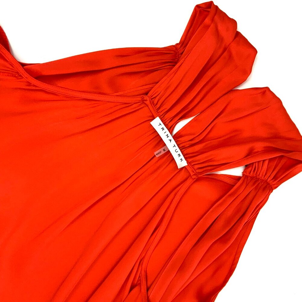 Trina Turk Silk Cold Shoulder Mitchell Scarlet Red Blouse​​ Medium - Picture 14 of 16
